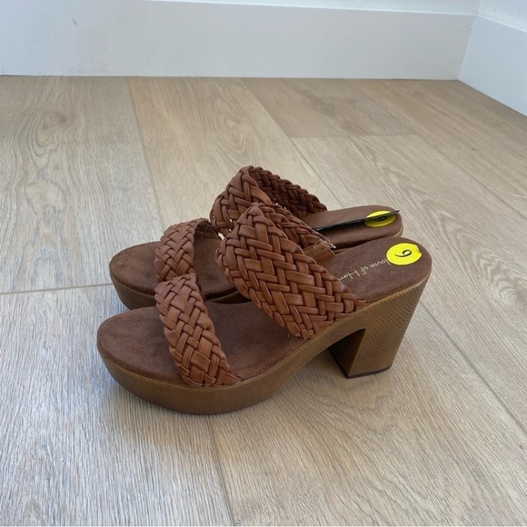 NEW House of Harlow 1960 brown Leather Braided clog Chunky Heel platform sandals - Picture 3 of 5